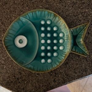 Teal Fish-Shaped Ceramic Plate
